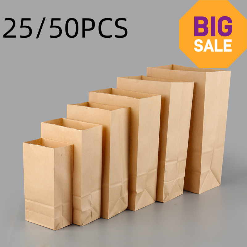Food Or Snacks - 25/50pcs Brown Kraft Paper Bags Exquisite