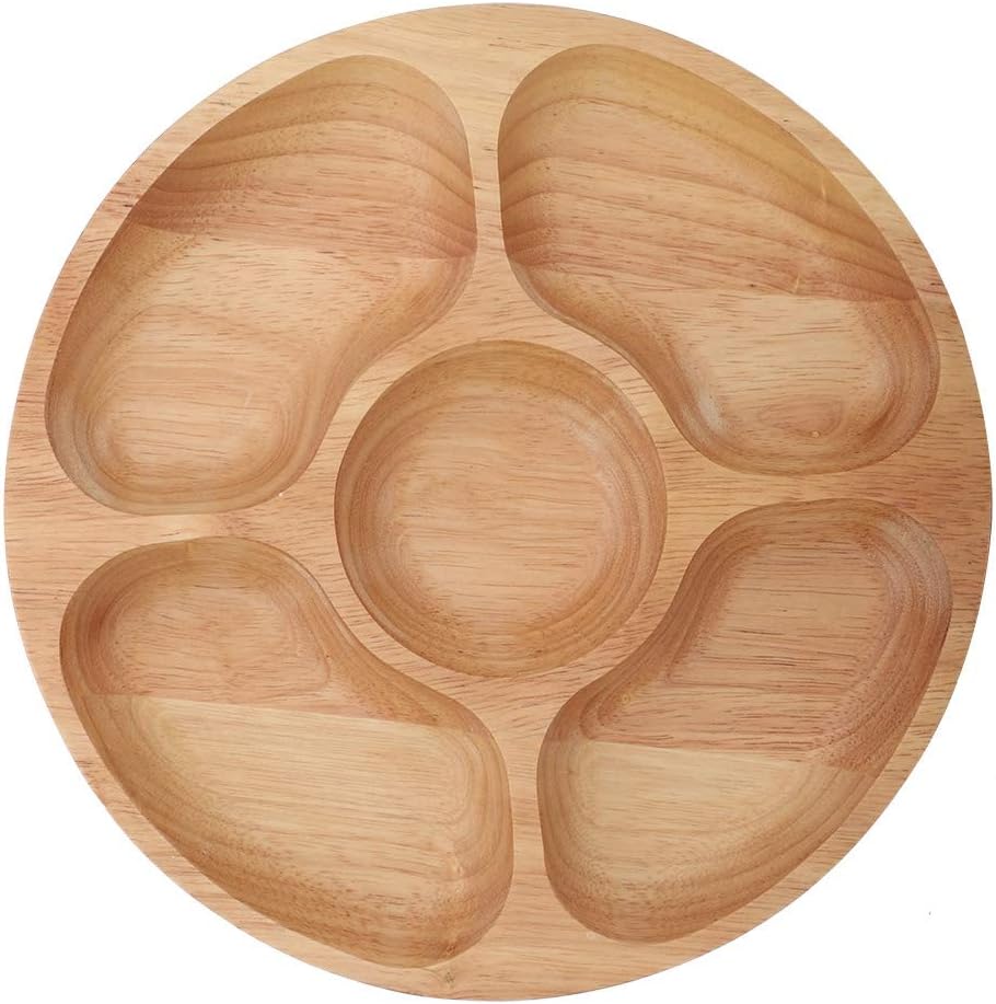 Food Snacks Candy - 5 Sectional Tray, Wooden Divided Serving
